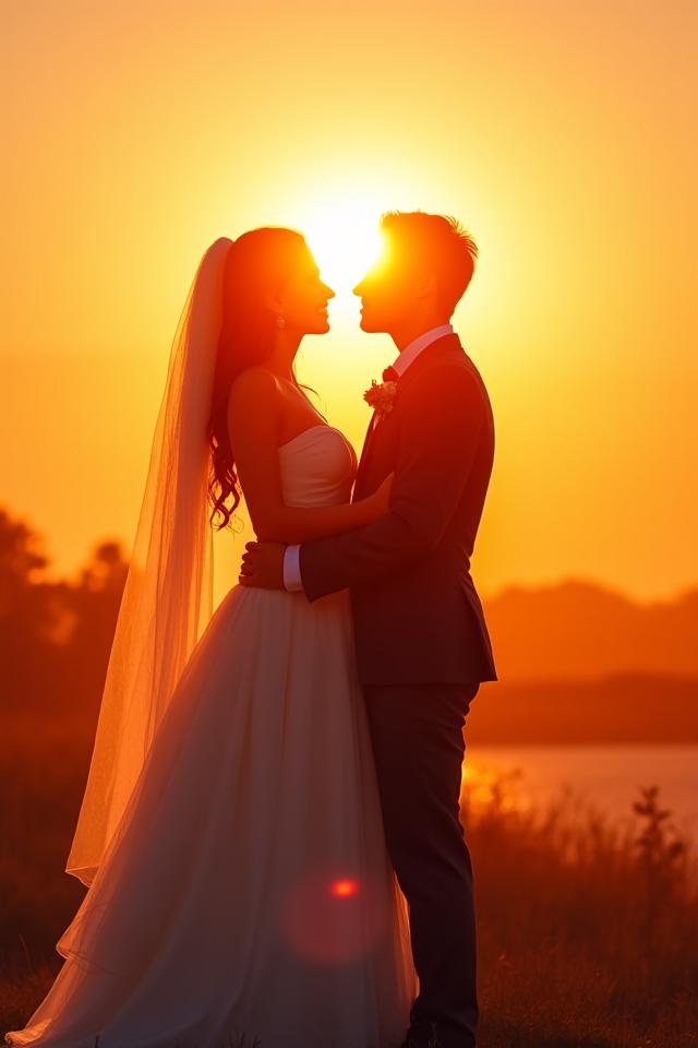 Pasangan pengantin di bawah sinaran senja